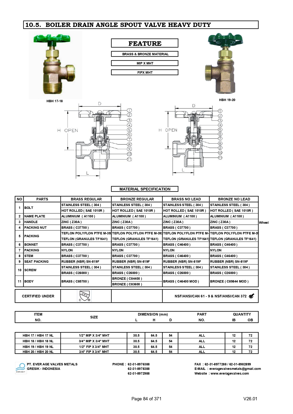BOILER DRAIN ANGLE SPOUT VALVES HEAVY DUTY - HBH 17 - HBH 20